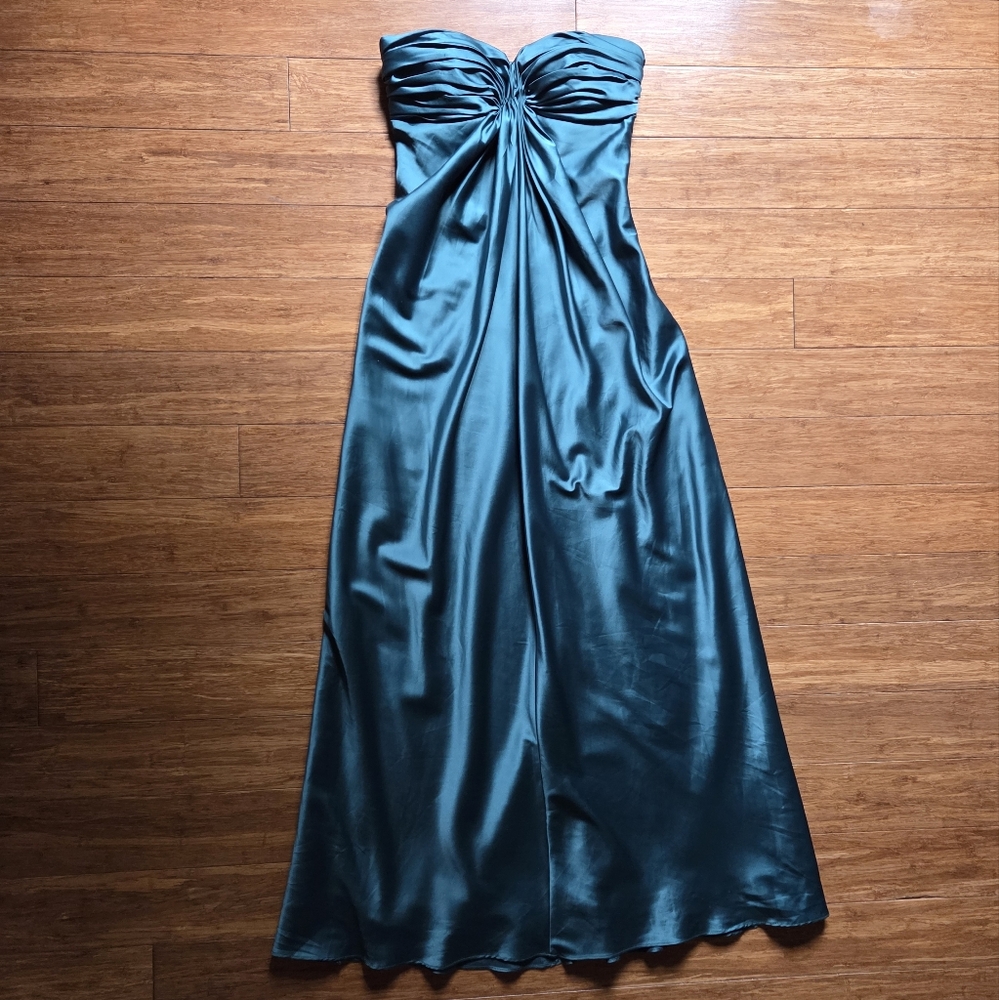 Elegant Forest Green Jewel Toned Satin Strapless Chateau Dress XS - Picture 2 of 16